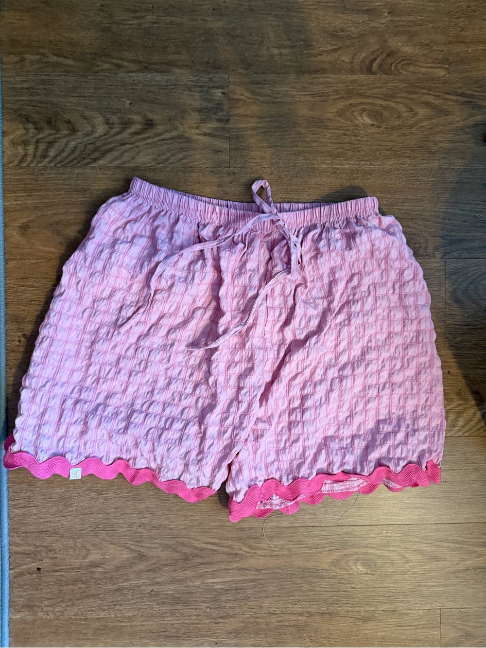 Simply Southern Light Pink Crinkled Sleep Shorts with Hot Pink Scallop Trim